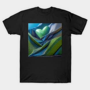 suede textured pattern, green heart T-Shirt